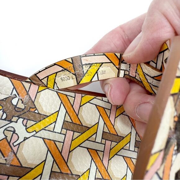 TORY BURCH Welt Pink Yellow Geometric Print Leather Miller Sandal Size 8.5 - Picture 5 of 11